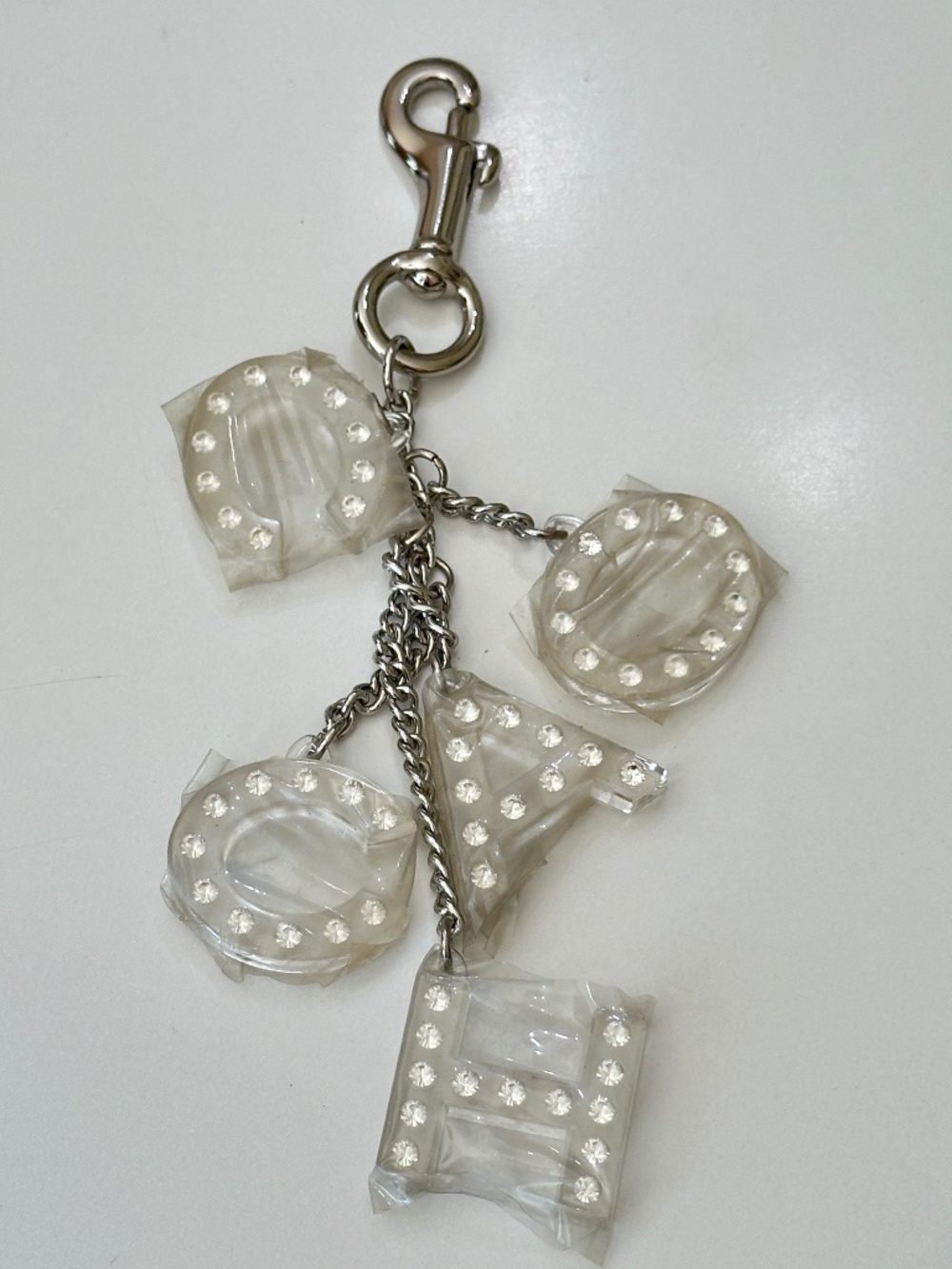 New Vintage Coach Crystal Rhinestone Acrylic Spell Out Keychain Bag Charm Y2K
